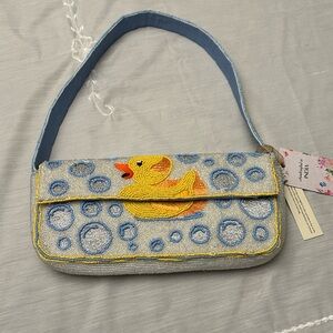 Beaded Duck Viral Embroidered Shoulder Bag - Yellow/Blue NWT